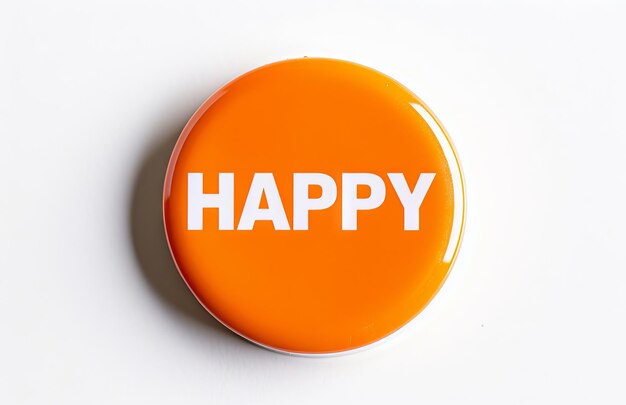 Un botón feliz con la palabra feliz en él