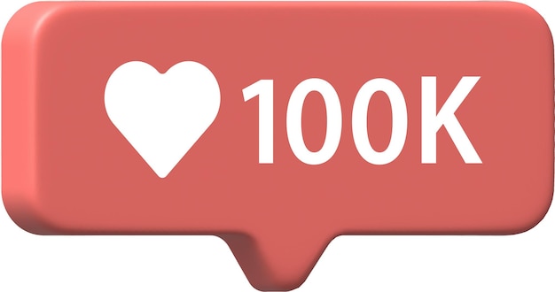 El botón de icono de 3D como y amor icono plano del corazón en formas modernas de burbuja de habla 3D 100K gustos