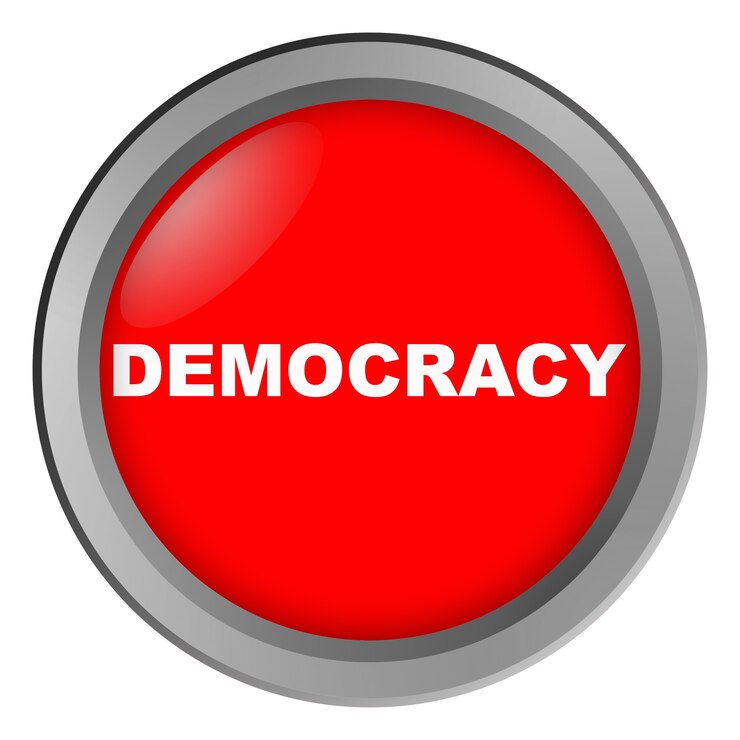 Foto botón con inscripción democracia
