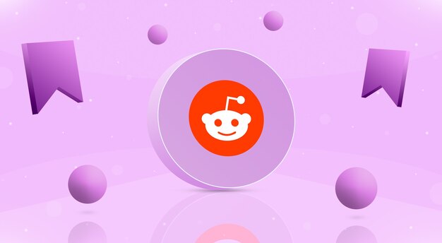 Botón redondo con bolas del logo de reddit y guardar icono alrededor de 3d