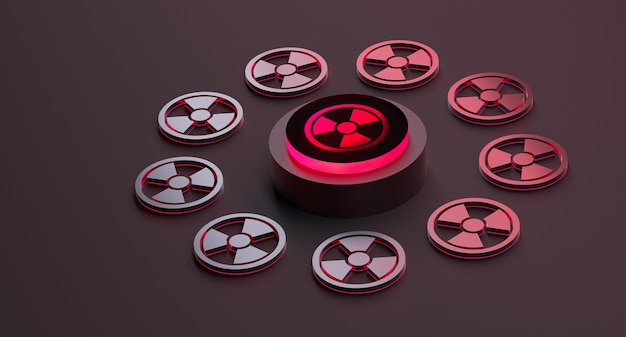 Botón con seguridad nuclear Amenaza nuclear concepto símbolo signo 3D Render