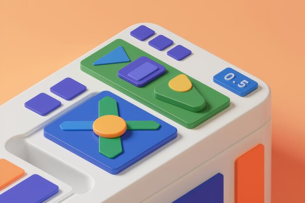 Botones de colores en una representación 3D de panel blanco