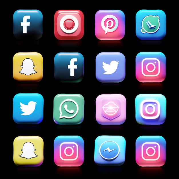 Botones realistas con la colección de logotipos de las redes sociales