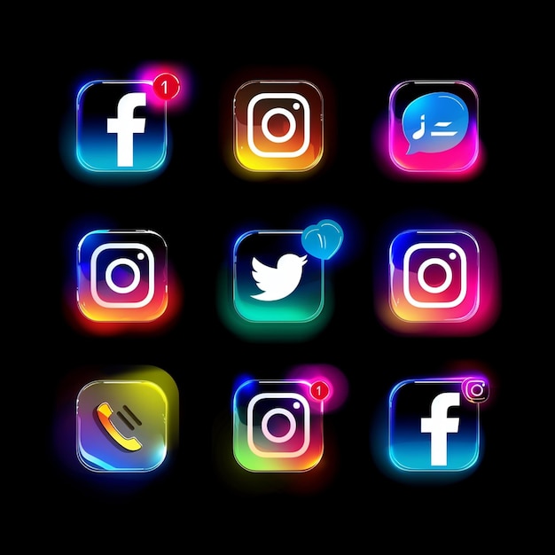Botones realistas con la colección de logotipos de las redes sociales
