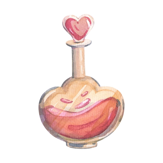 A bottle of love potion in pink with a heartshaped cap