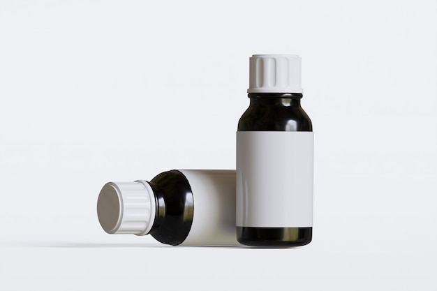 Bottle de plástico complementario con etiqueta blanca aislada sobre un fondo blanco