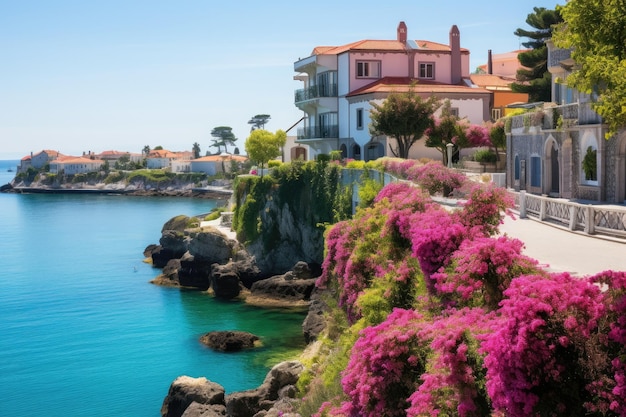 Foto bougainvillea na costa de budva montenegro vista panorâmica em cascais distrito de lisboa portugal ai gerado