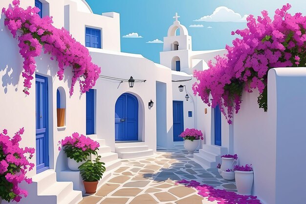 Bougainvillea Santorini pueblo blanco muy hermoso