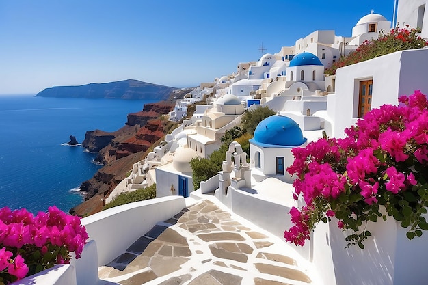 Bougainvillea Santorini weißes Dorf wunderschön