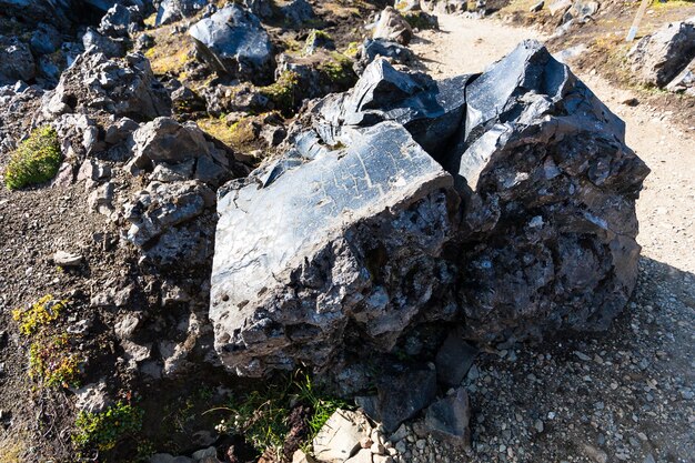 Boulder en el campo de lava de Laugahraun en Islandia