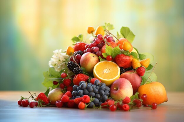 Bouqet de frutas com fundo desfocado