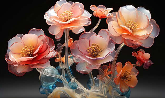 Foto bouquet aus dekorativen rosa blumen aus glas selektiver weicher fokus