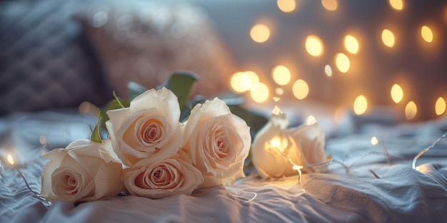 Bouquet aus weißen Rosen auf einem verschwommenen Hintergrund Generative KI