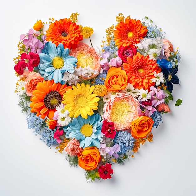 Bouquet colorido do coração no fundo branco AI gerado