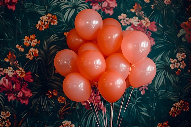 Bouquet de balões de elegância floral adornando um papel de parede floral encantador