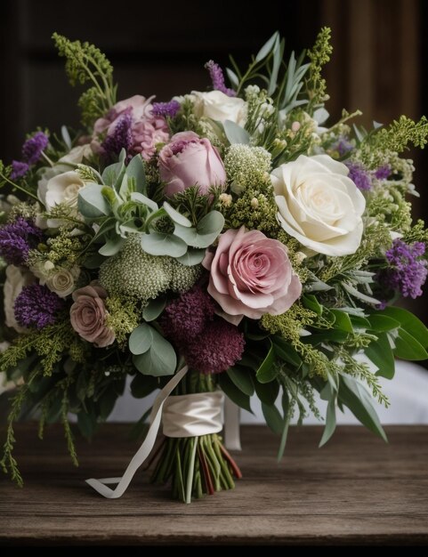 Bouquet de casamento em fotografia de mesa