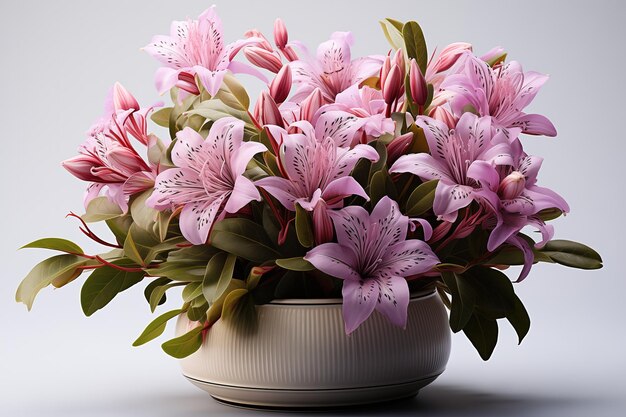 Bouquet de flores de alstroemeria rosa em vaso