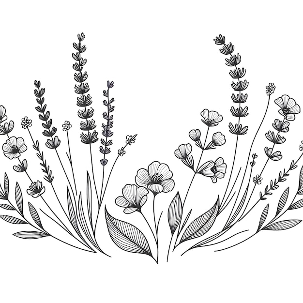 Bouquet de flores de lavanda Ilustração vetorial em preto e branco