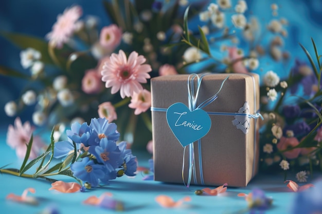 Bouquet de flores estabilizado com caixa de presente e nota de agradecimento