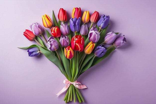 Foto bouquet de flores frescas regalo de férias para um amado fundo dia de são valentim rosa tulipa íris arranjo de flores