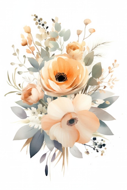 Bouquet de flores isolado em fundo branco Ilustração desenhada à mão