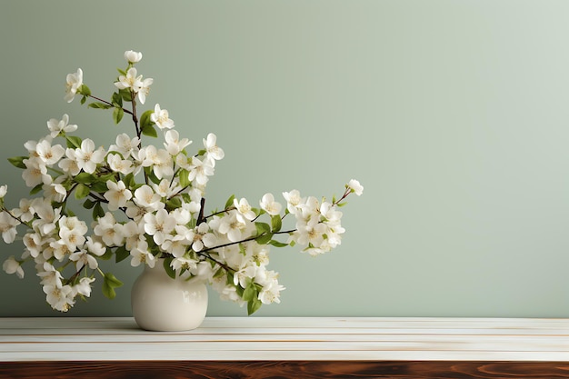 Bouquet de gotas de neve em vaso com paredes de madeira branca