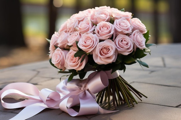 Bouquet de rosas rosa amarrado com fita fotografia de rosas rosas