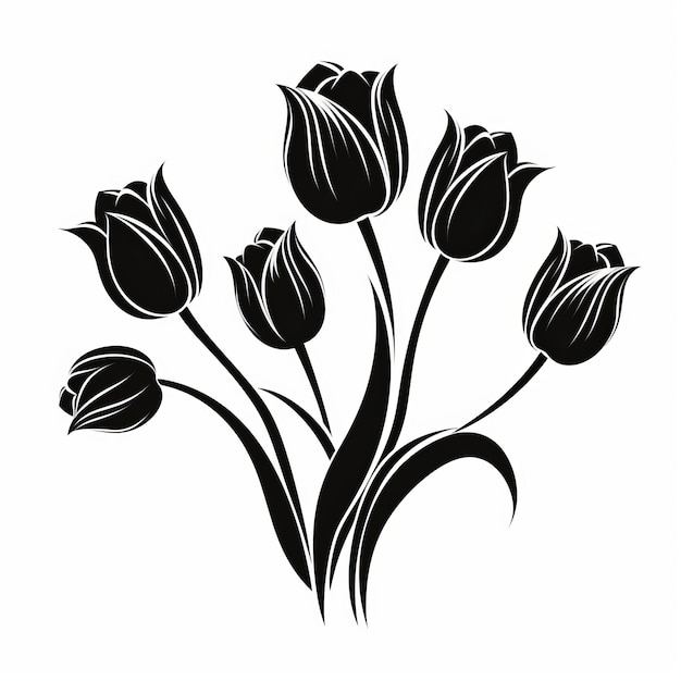 Bouquet de Tulipa Negra Vector Arte monocromática e estêncilos