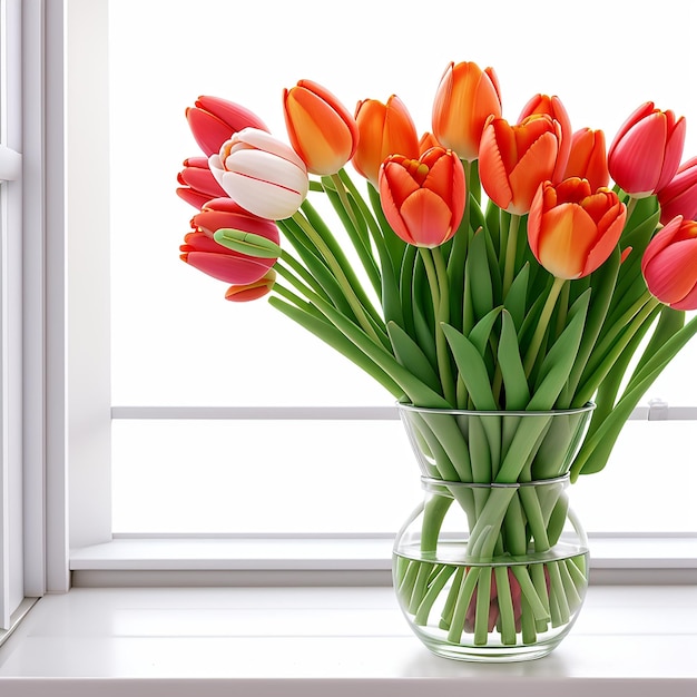 Foto bouquet de tulipas frescas no fundo da janela