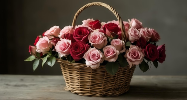 Bouquet elegante em cesta tecida perfeito para um cenário rústico