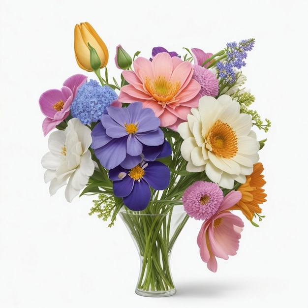 Bouquet floral colorido de flores botânicas de verão para aniversário de casamento isolado em w