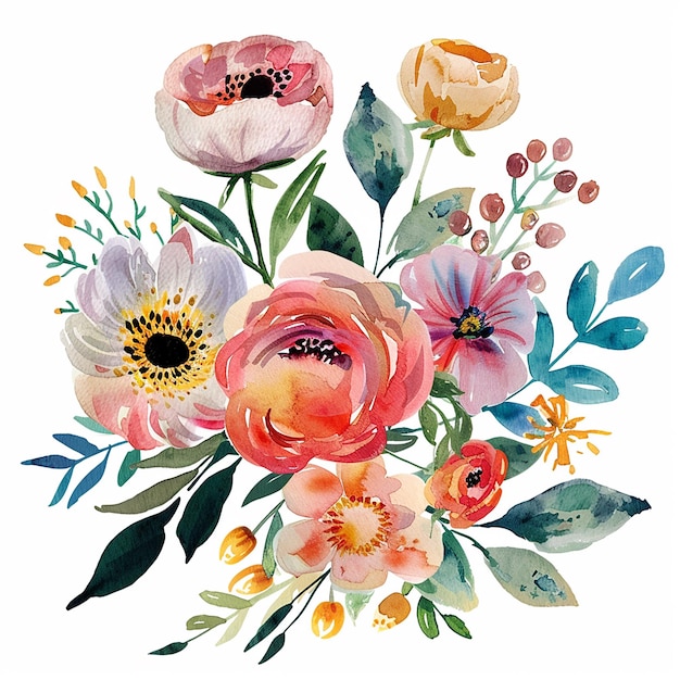 Bouquet Floral de Aquarela com