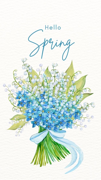 Bouquet de flores de acuarela azul Lirios del valle Historia de Instagram de primavera 1
