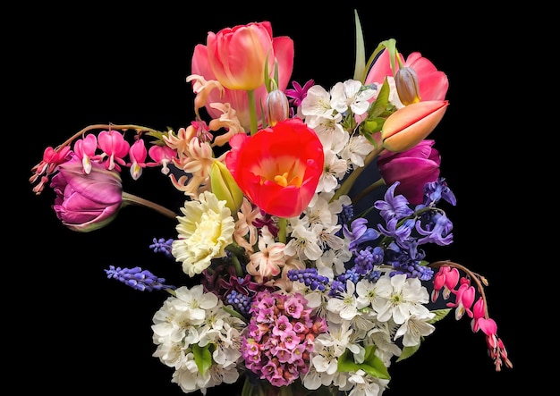 Foto bouquet romântico das primeiras flores do jardim