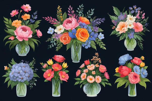 Bouquet-Sammlung Farbige Blumenillustrationen für Cover und Kunstwerke