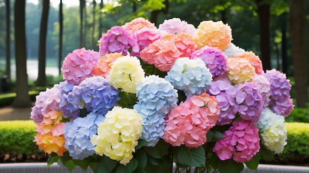 bouquet vibrante de hortênsias, uma explosão de criatividade em ambientes formais