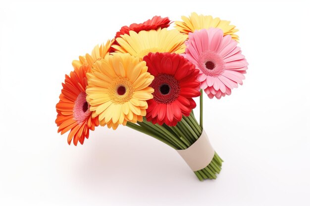 Bouquet von bunten Blumen auf weißem Hintergrund auf einer weißen oder klaren Oberfläche PNG durchsichtiger Hintergrund