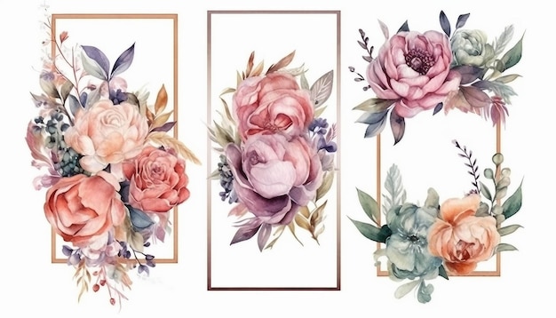 Bouquets de aquarela para cartões de convite convites de casamento fundos de moda texturas DIY