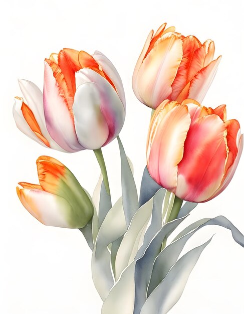 Bouquets de flores de tulipa aquarela Arte botânica fundo branco