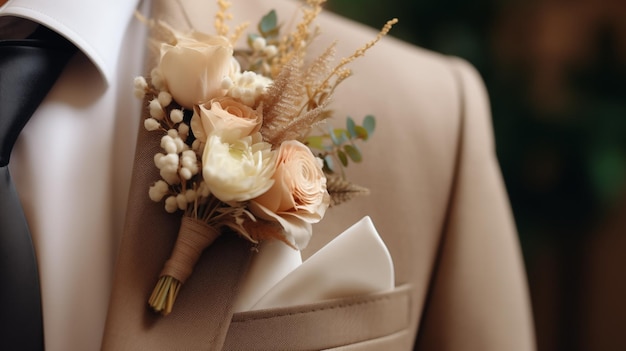 Foto boutonnieres em ternos de homens boutonniere de verão em terno conceito de casamento