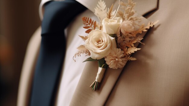 Boutonnieres em ternos de homens Boutonniere de verão em terno Conceito de casamento