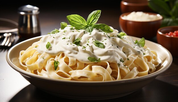 Foto bowl de fettuccini alfredo isolado em fundo branco