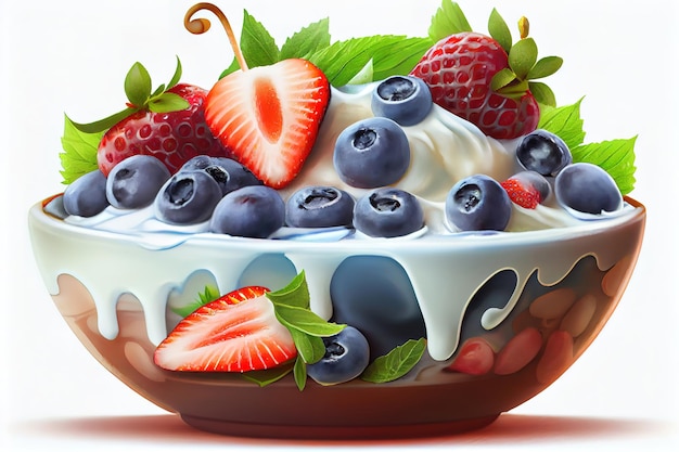 Bowl de yogur con arándanos y fresas Generative Ai