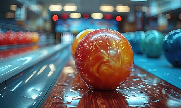 Bowling lane e bolas em close-up