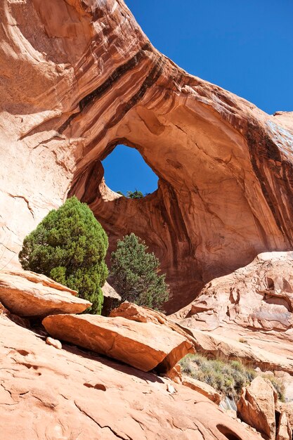 Bowtie Arch, um arco de buracos formado quando um buraco rompeu do topo do penhasco