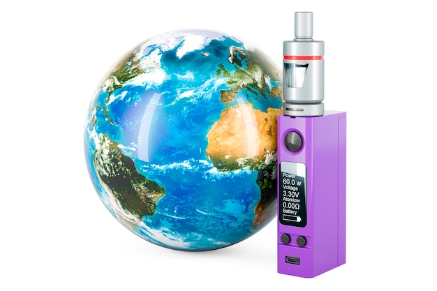 Box Mod Zigarette mit Earth Globe 3D-Rendering