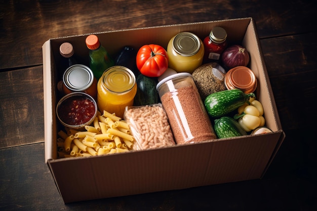 Foto box-spenden-produkte wohltätigkeits-pasta-speicher getreide-container ai generieren