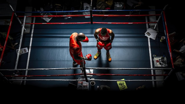 Foto el boxeador en la esquina con el entrenador