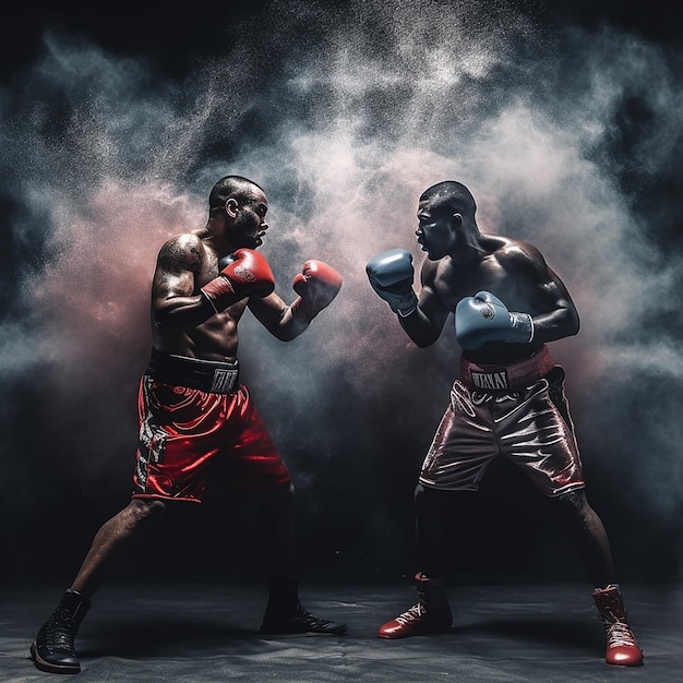 un boxeador en el ring y luchando