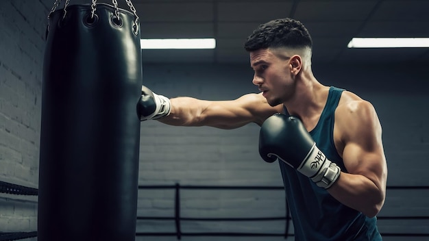 Un boxeador en un saco de boxeo